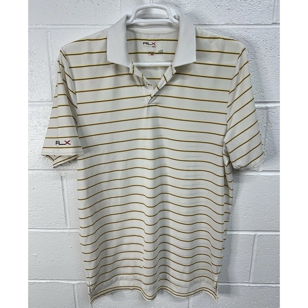 Ralph Lauren RLX Stretch Golf Polo Shirt White Yellow Striped / Men's Large